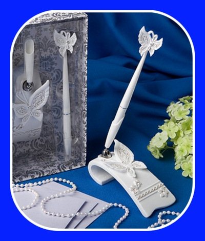 Beach themed wedding pen and holder set